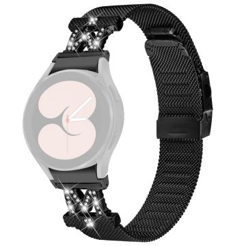 20 mm Samsung Galaxy Watch 5 / 4 / 4 Classic strassdekorert rustfritt stålrem med kontakt - Svart