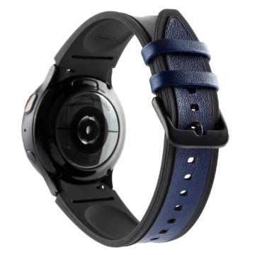 Samsung Galaxy Watch 5 / 4 / 3 klokkerem i ekte lær og silikon - Svart / Svart