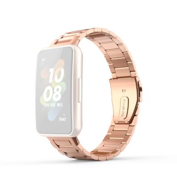 Huawei Band 7 urrem med tre perler i rustfritt stål - Rose Gull