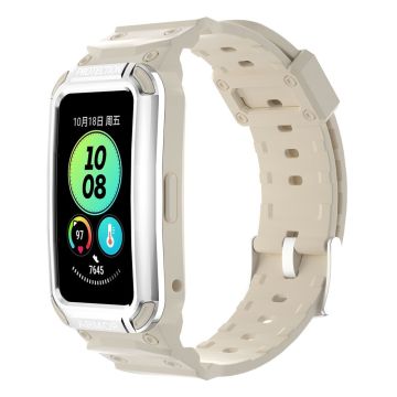 Huawei Band 8 / 7 / 6 stropp med beskyttelsesdeksel - Sølv + Beige