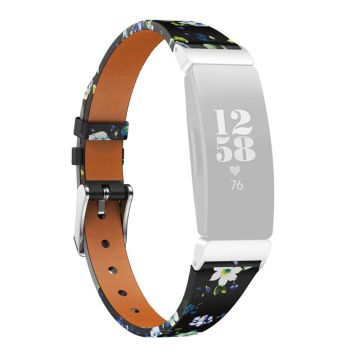 Fitbit Ace 2 / Inspire / HR blomstermønster klokkerem i ekte skinn - Svart / Svart