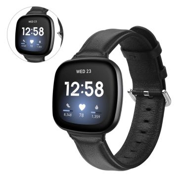 Fitbit Versa 3 urrem i ekte skinn - Svart