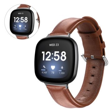 Fitbit Versa 3 urrem i ekte skinn - Brun