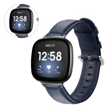 Fitbit Versa 3 urrem i ekte skinn - Mørkeblå