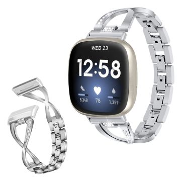 Fitbit Sense / Versa 3 X-Shape urrem med rhinestone - Sølv