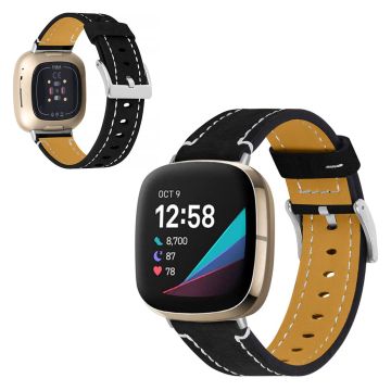 Fitbit Sense / Versa 3 klokkerem i ekte skinn - Svart