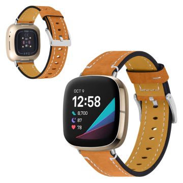 Fitbit Sense / Versa 3 klokkerem i ekte skinn - Oransje