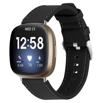 Fitbit Sense / Versa 3 klokkerem i ekte okseskinn - Svart