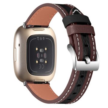 Fitbit Sense / Versa 3 spleisdesign klokkerem i okseskinn - Brun / Svart