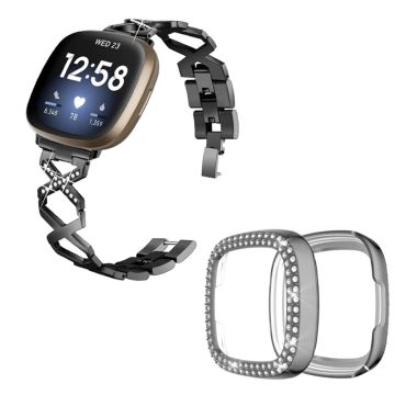 Fitbit Sense / Versa 3 X-formet klokkerem med rhinestone-dekorasjon og grått deksel - Svart