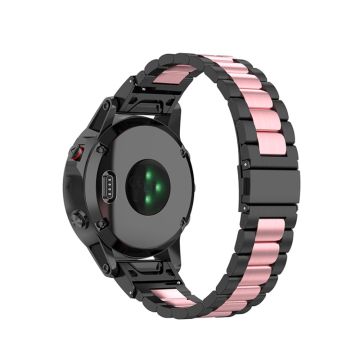 26 mm klokkerem i rustfritt stål med foldelås for Garmin-klokke - Svart / Rosa / Svart