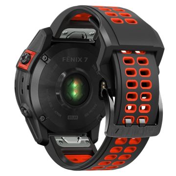 Garmin Fenix 7 tofarget klokkerem i silikon - Svart / Rød