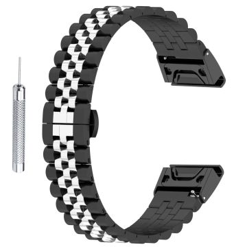 Garmin Fenix 7X / 6X / 6X Pro / 5X / 5X Plus rustfritt stålrem med verktøy - Svart / Sølv