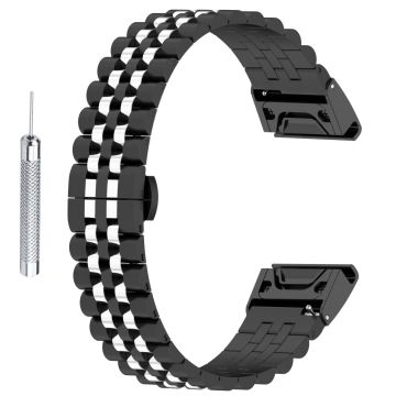 Garmin Fenix 7X / 6X / 6X Pro / 5X / 5X Plus rustfritt stålrem med verktøy - Svart / Svart