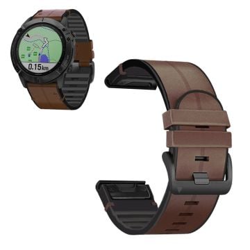 26 mm lær + silikonarmbånd for Garmin-klokke - Kaffe