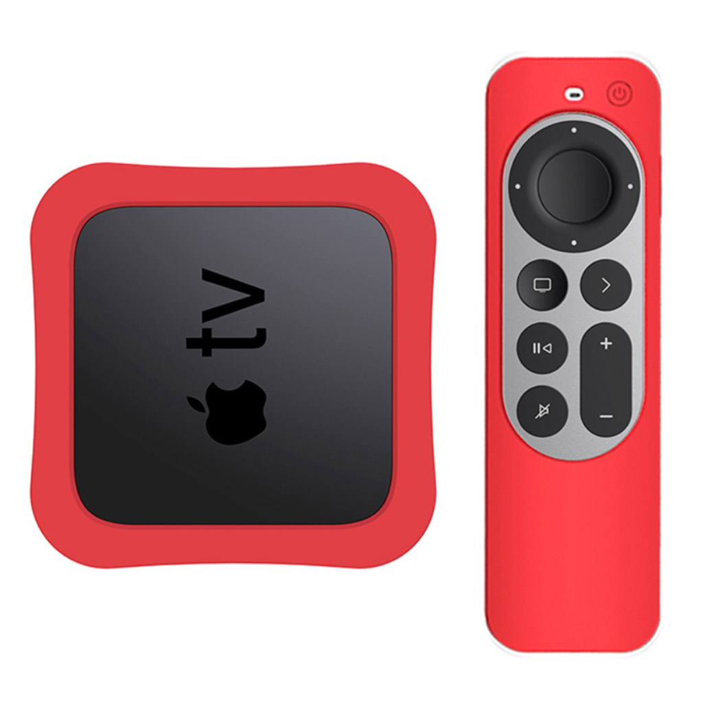 Apple TV 4K (2021) digitalbox + silikondeksel for kontroller - Rød