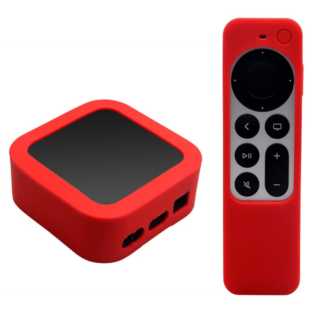 2 stk / sett Apple TV 4K (2021) set top box + fjernkontroll silikon deksel - Rød