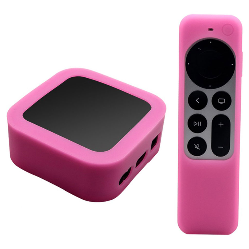 2 stk / sett Apple TV 4K (2021) set top box + fjernkontroll silikon deksel - Lysende Rosa