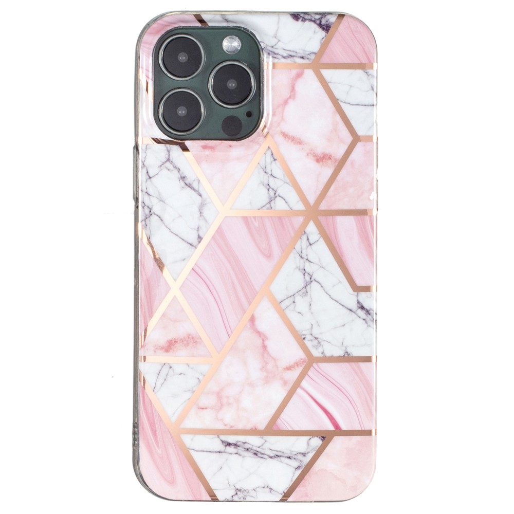 Marble iPhone 14 Pro Etui - Hvit Gravel / Rosa Klinkekule