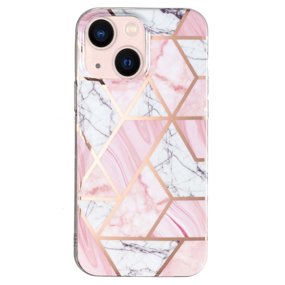 Marble iPhone 14 Etui - Hvit Gravel / Rosa Klinkekule