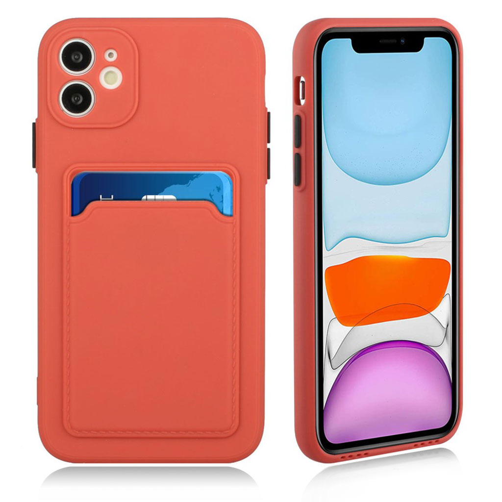 Card Holder Deksel til iPhone 12 Mini - Coral Red