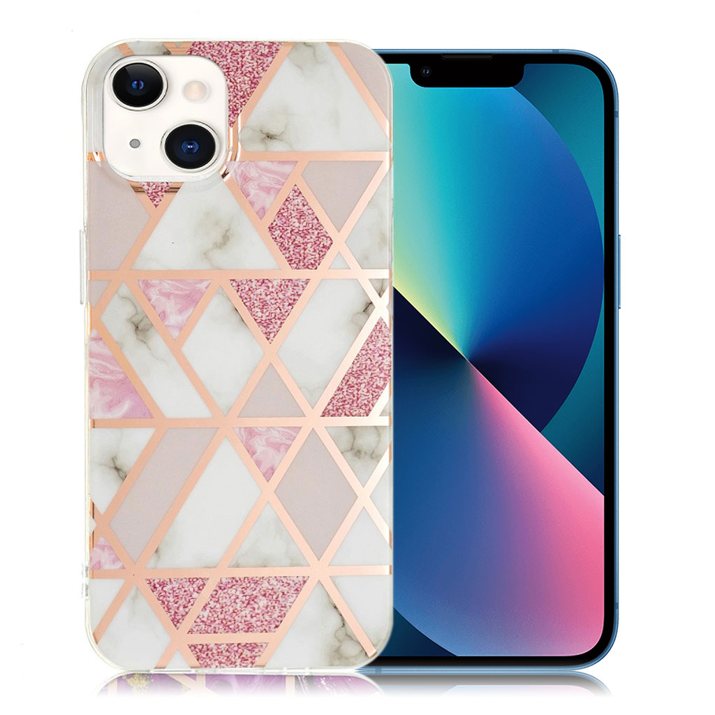 Marble iPhone 13 Etui - Rosa / Hvit