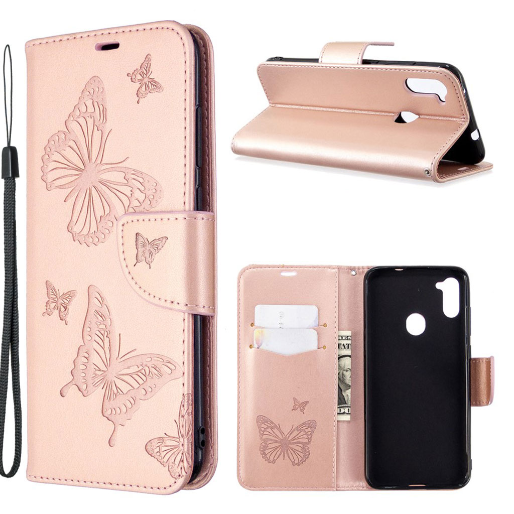 Butterfly Samsung Galaxy A11 / M11 veske - Rose gull