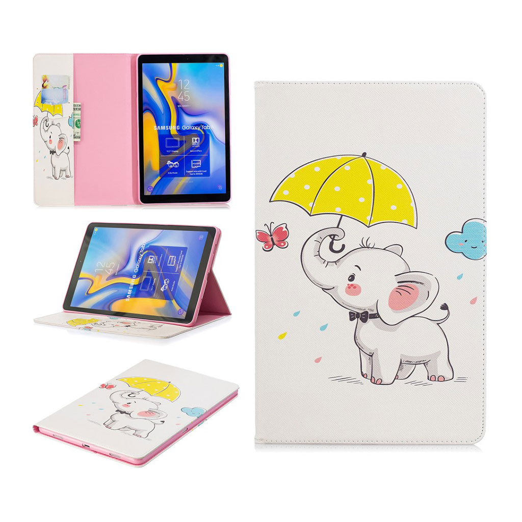 Samsung Galaxy Tab A 10.5 beskyttelses deksel av syntetisk skinn med printet mønster - elefant holder paraply