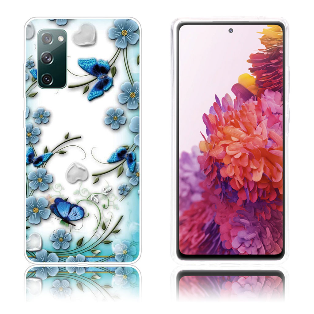 Deco Samsung Galaxy S20 FE 5G / S20 Fe Etui - Blå Blomst og Sommerfugl