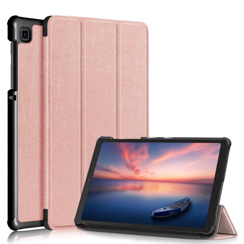 Samsung Galaxy Tab A7 Lite trefoldig flip-etui i skinn - Rose Gull