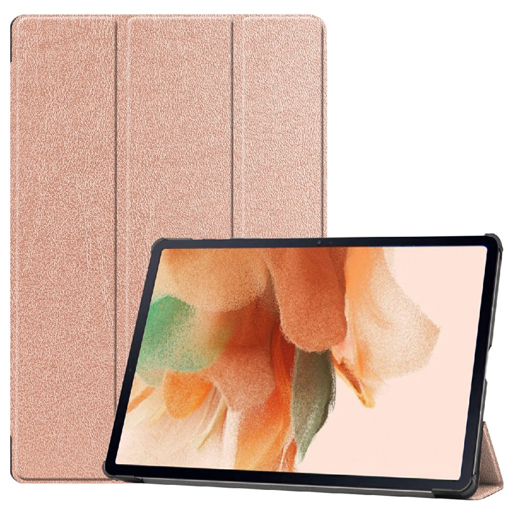 Samsung Galaxy Tab S7 FE trefoldig flip-etui i skinn - Rose Gull