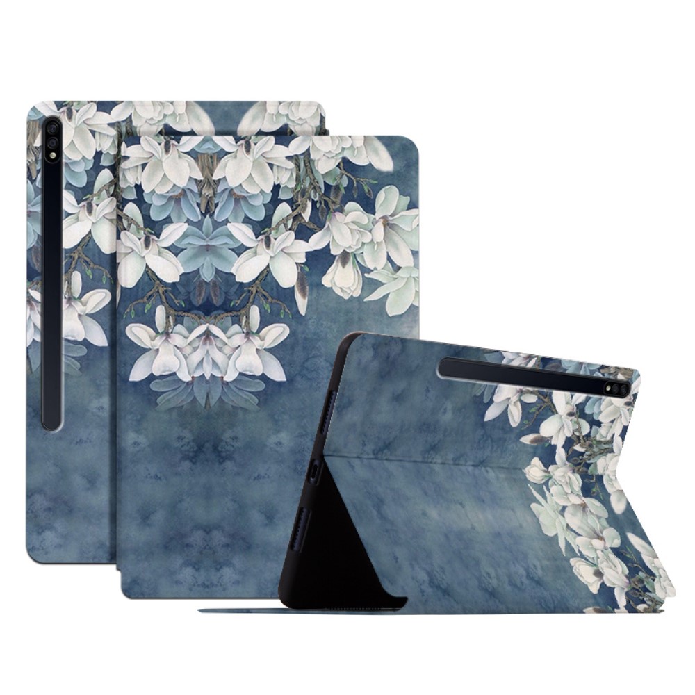 Samsung Galaxy Tab S8 Plus / S7 FE / S7 Plus blomstermønster flip-etui i skinn - Kinesisk Rose