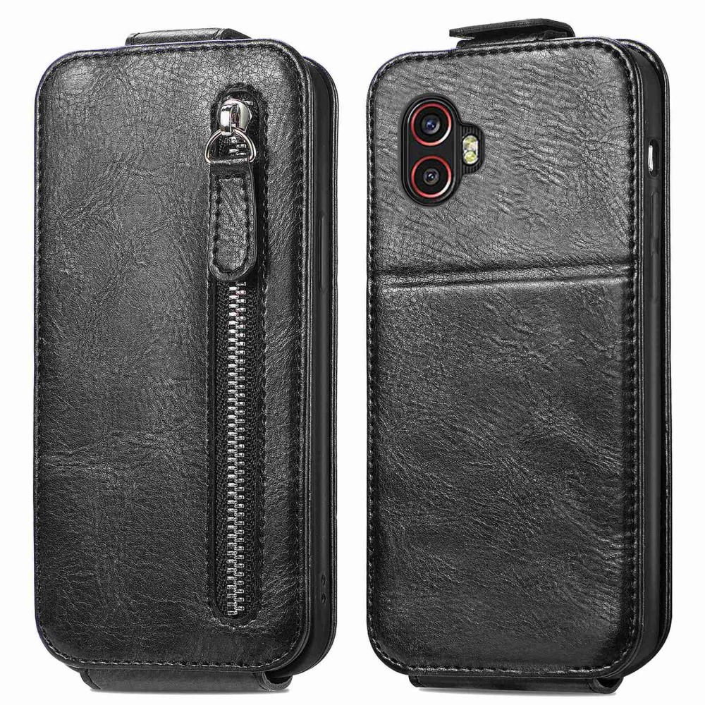 Vertical Flip Phone Etui med Zipper til Samsung Galaxy Xcover 6 Pro - Svart