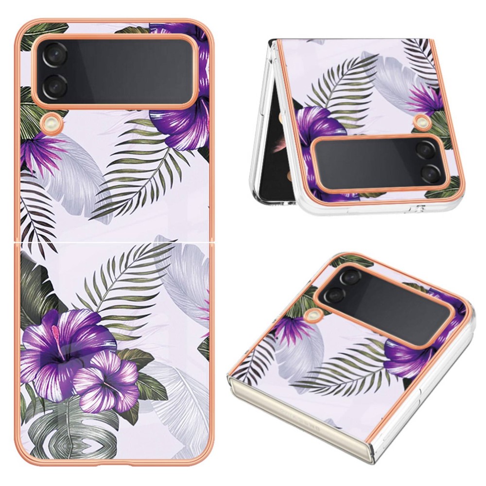 Marble Samsung Galaxy Z Flip4 Etui - Lilla Blomster