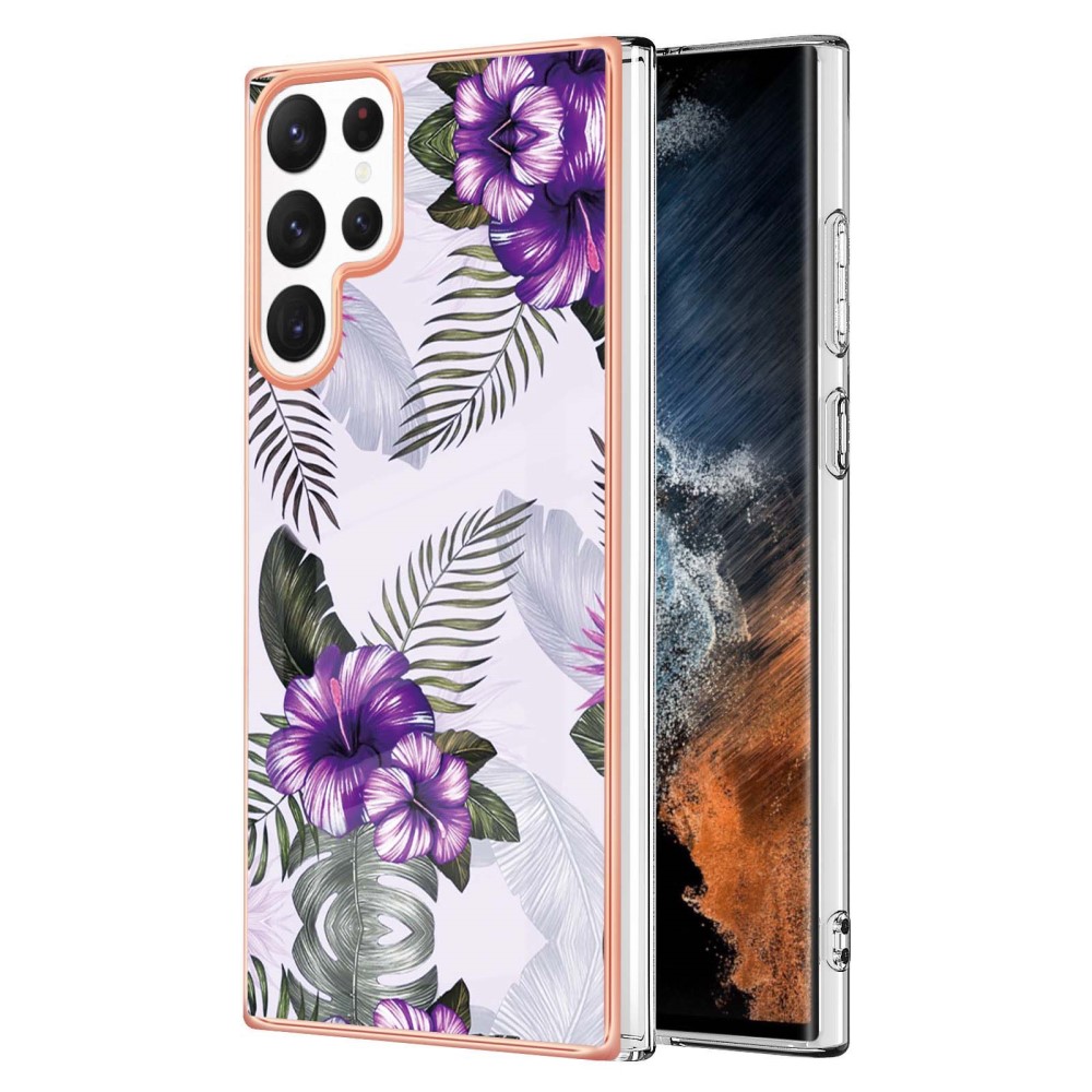 Marble Samsung Galaxy S23 Ultra Etui - Lilla Blomster