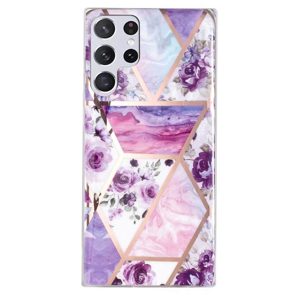 Deco Samsung Galaxy S23 Ultra Etui - Lilla Blomster / Klinkekule