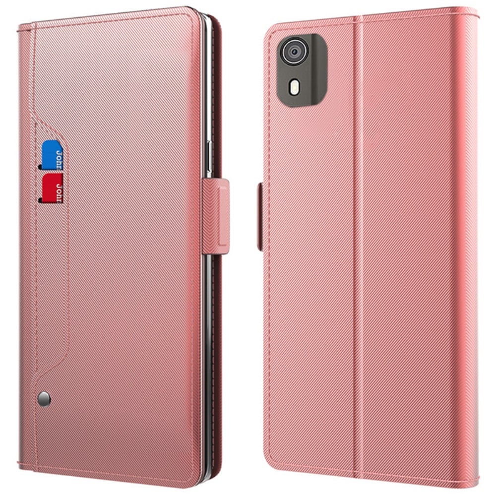 Phone Etui med Make-up Mirror og Slick Design til Nokia C02 - Rose Gull