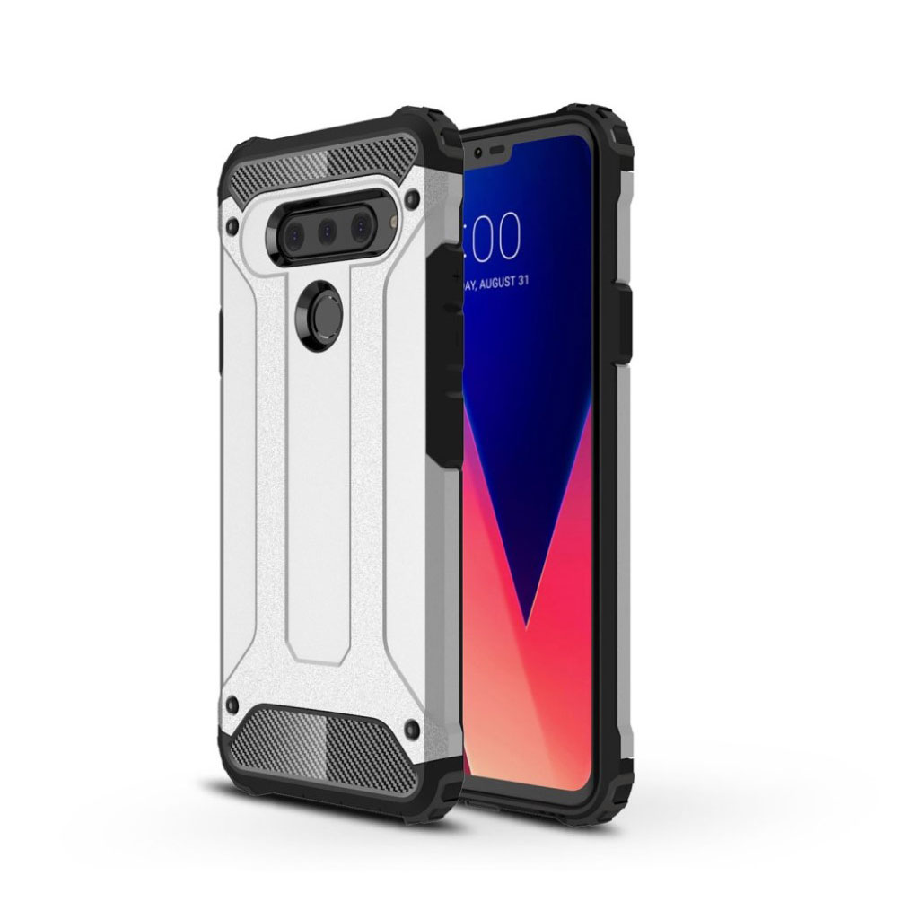 LG V40 Thinq Heavy Duty Robust Hybrid Etui - Sølv