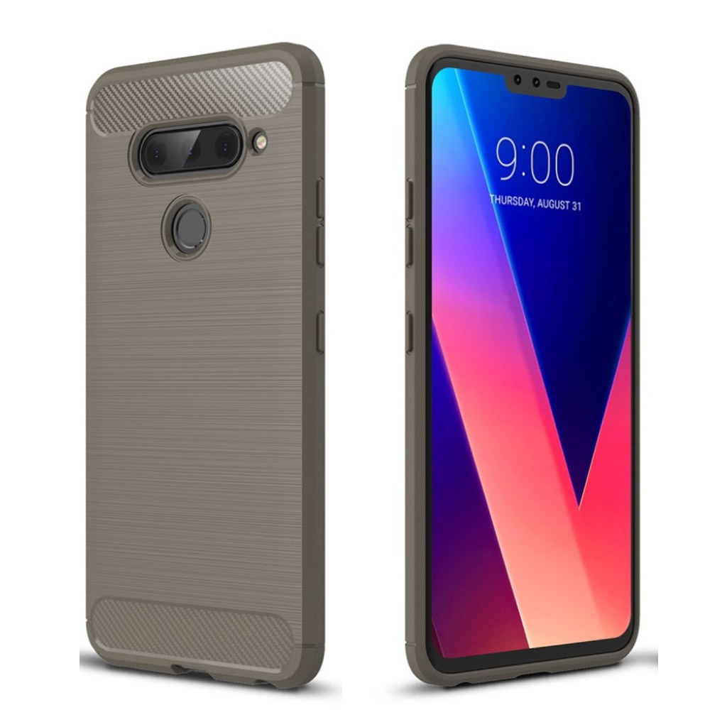 LG V40 Thinq Karbonfiber Børstet Etui - Grå