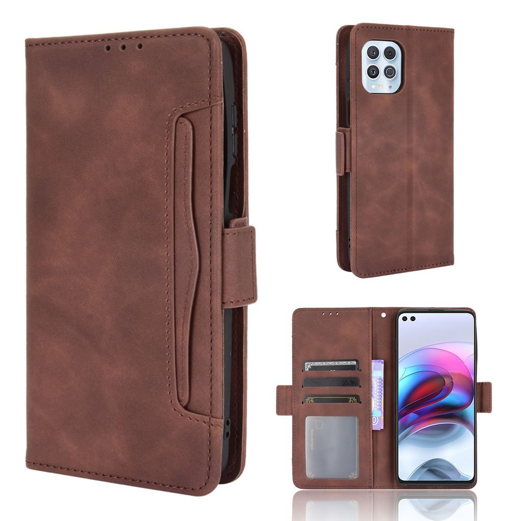 Modern-styled Lær Lommebok Etui til Motorola Moto G100 / Edge S - Kaffe