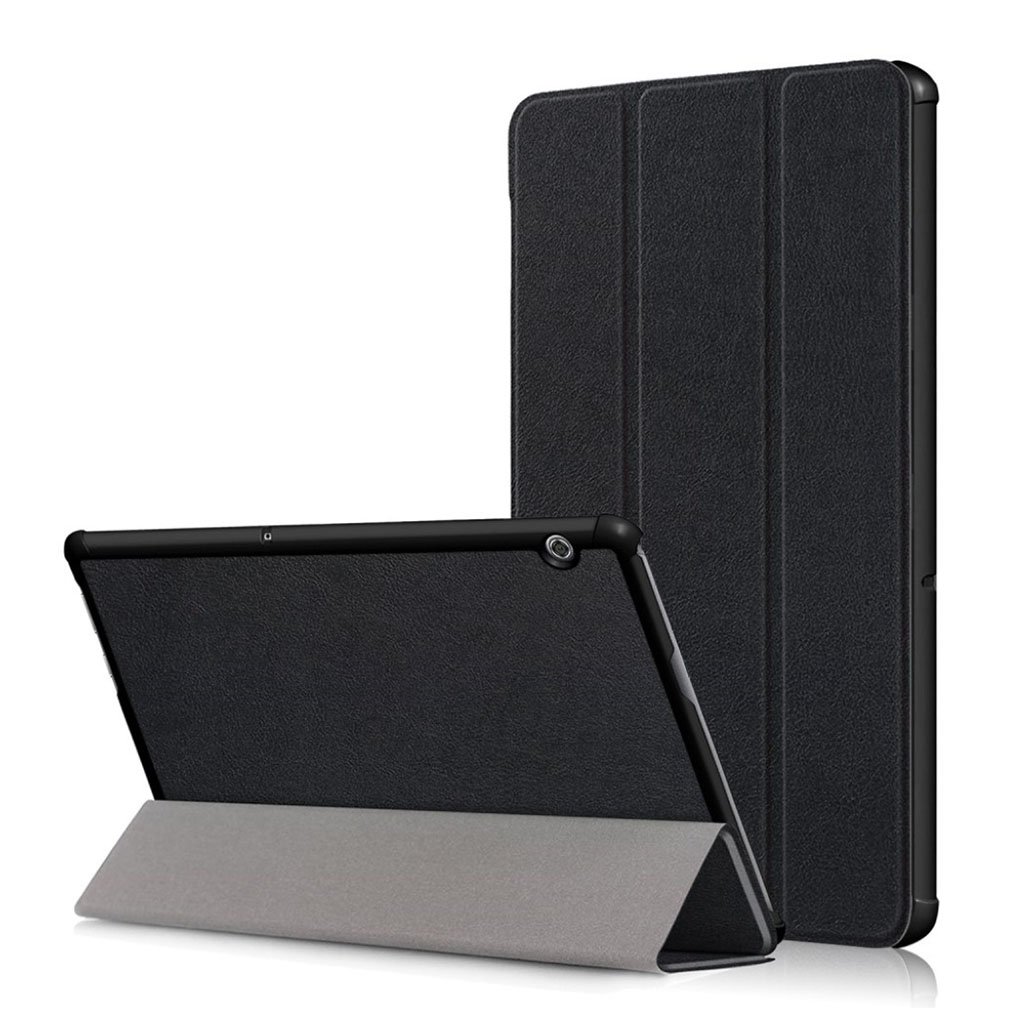 Huawei Mediapad T5 Tri-Fold Lær Flip Etui - Svart