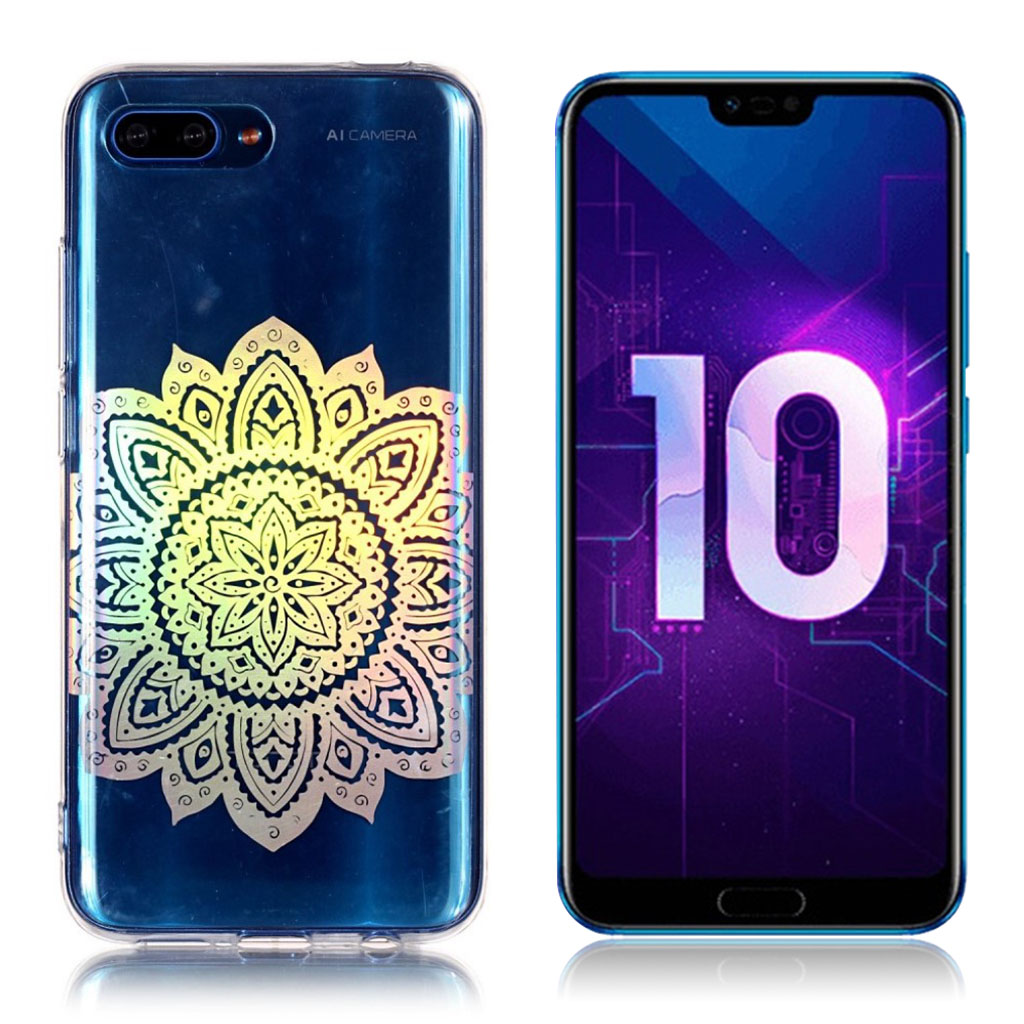 Huawei Honor 10 beskyttelses deksel av silikon og plastikk med laser utskjært mønster - blomstrende blomst