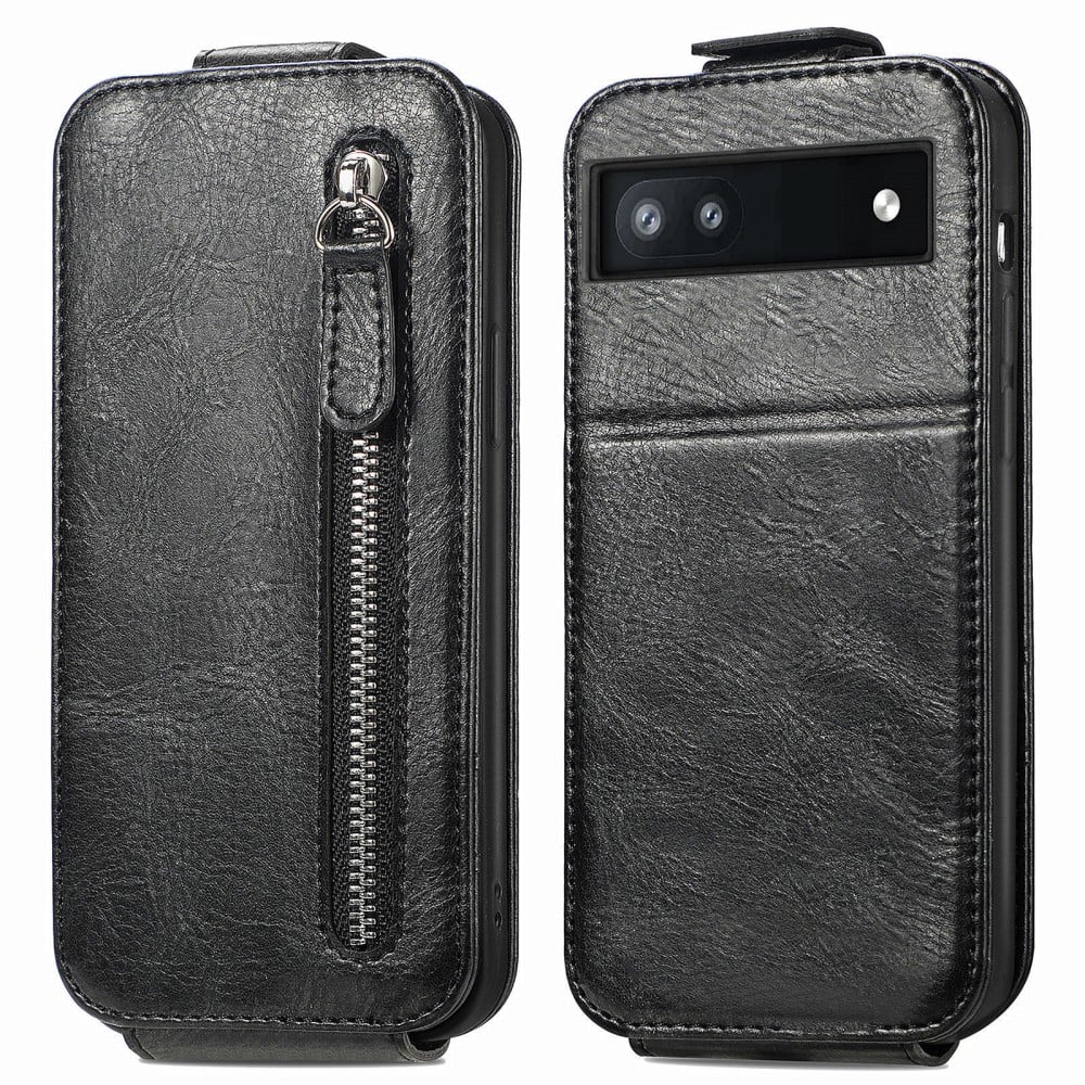 Vertical Flip Phone Etui med Zipper til Google Pixel 7 - Svart