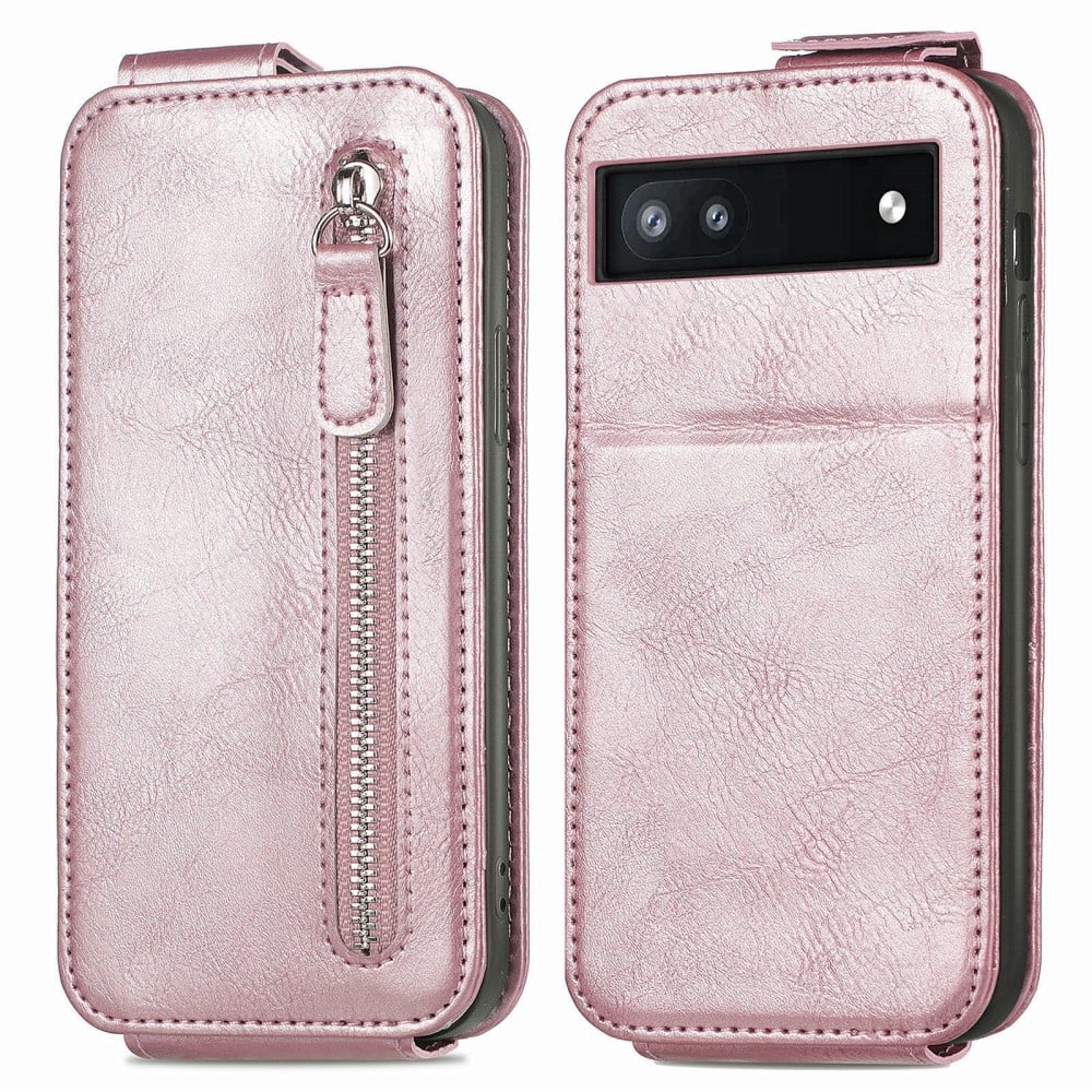 Vertical Flip Phone Etui med Zipper til Google Pixel 7 - Rose Gull