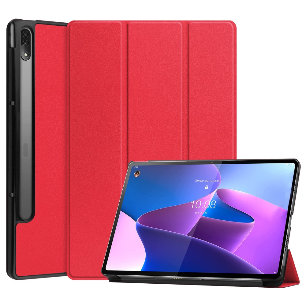 Lenovo Tab P12 Pro trefoldig flip-etui i skinn - Rød