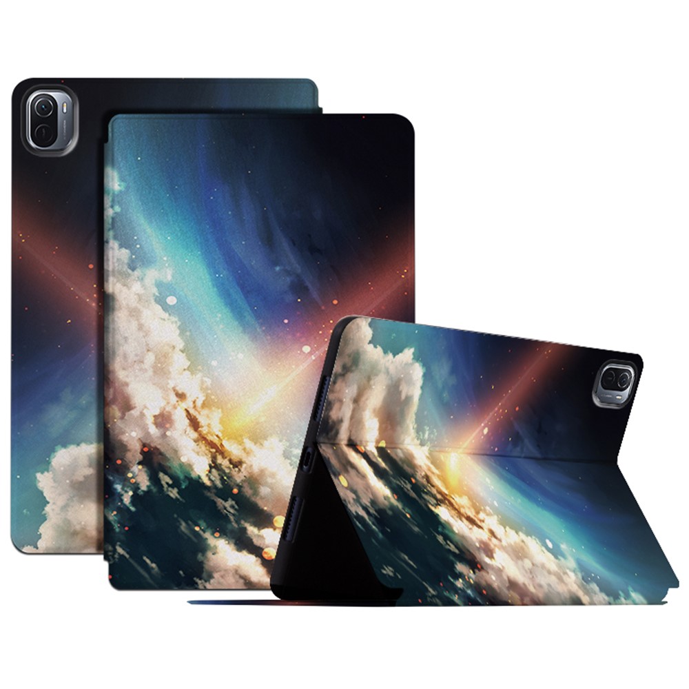 Xiaomi Pad 5 / 5 Pro stjernehimmel mønster skinnveske - Lys Stjernehimmel