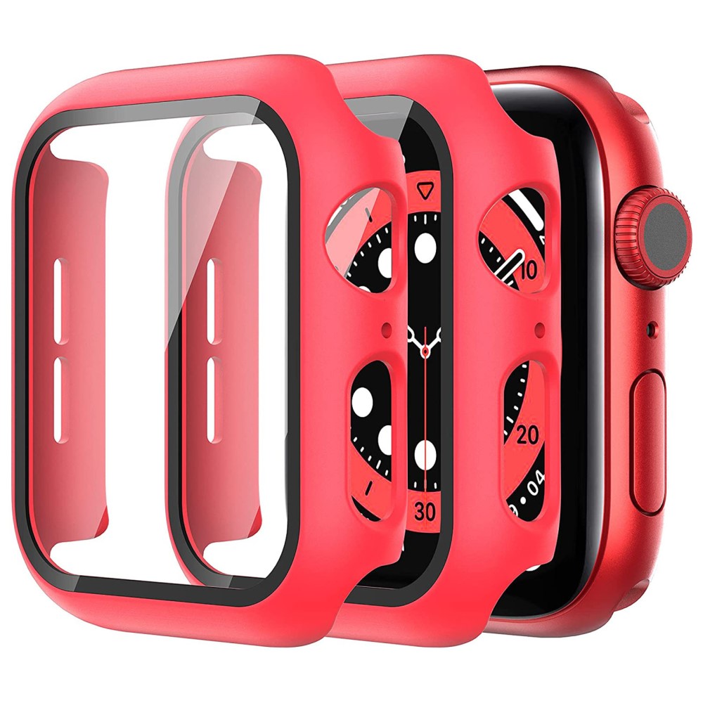 2 stk Apple Watch (45 mm) deksel med herdet glass - Rød