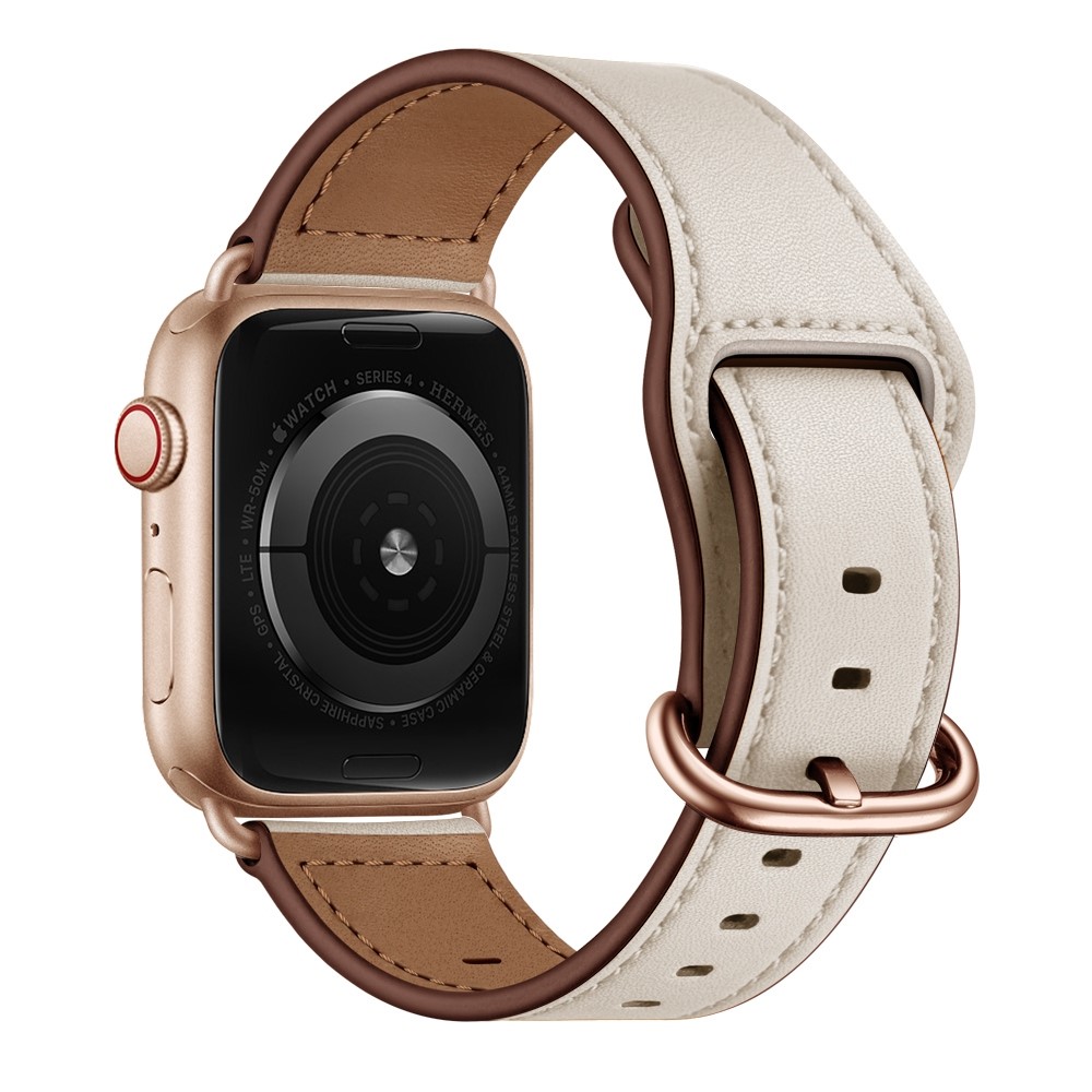 Apple Watch (45 mm) klokkerem i ekte skinn med tekstur - Beige / Beige / Rose Gull