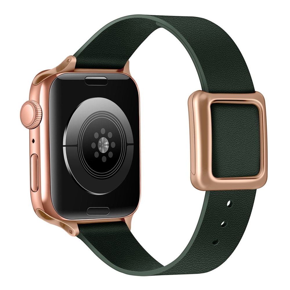 Apple Watch Series 8 (45 mm) / Watch Ultra klokkerem i ekte skinn med spenne i rosa gull - Gran Grønn