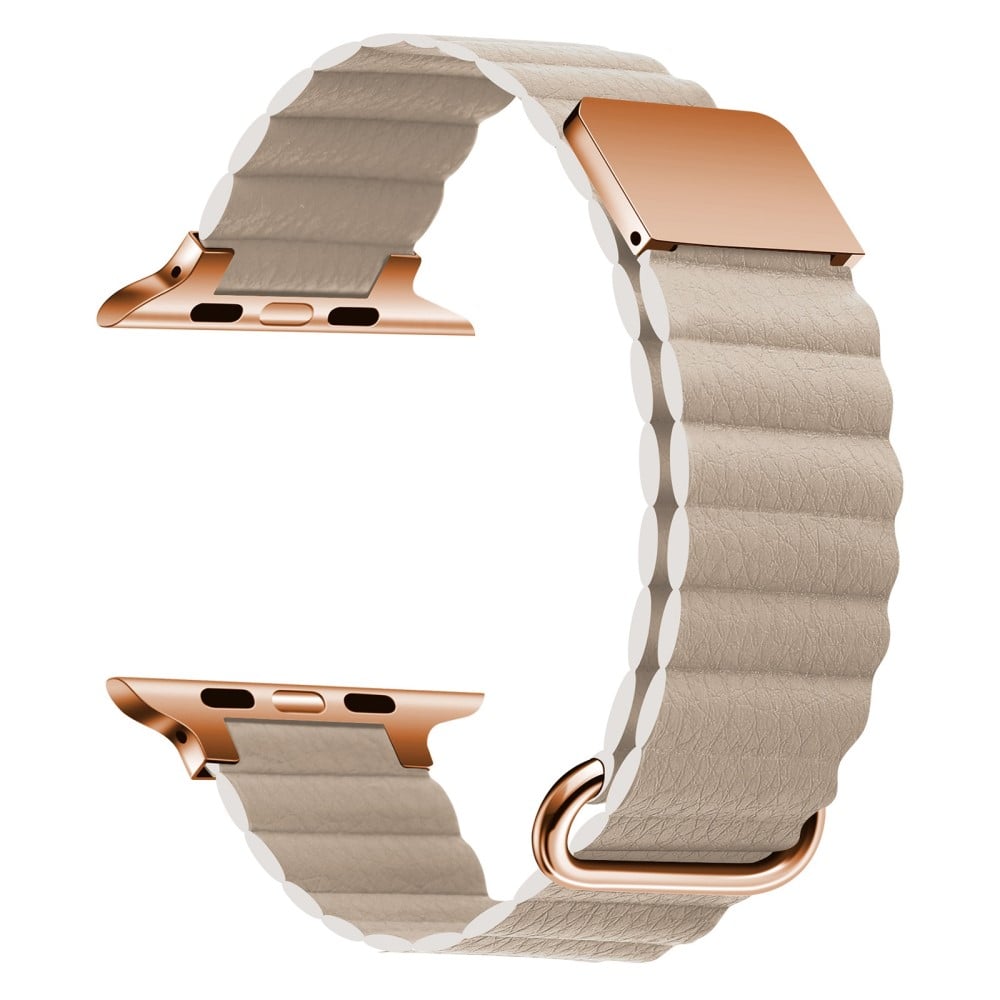 Apple Watch Series 8 (45 mm) / Watch Ultra klokkerem i ekte skinn i litchi-stil - Spenne I Roségull / Khaki